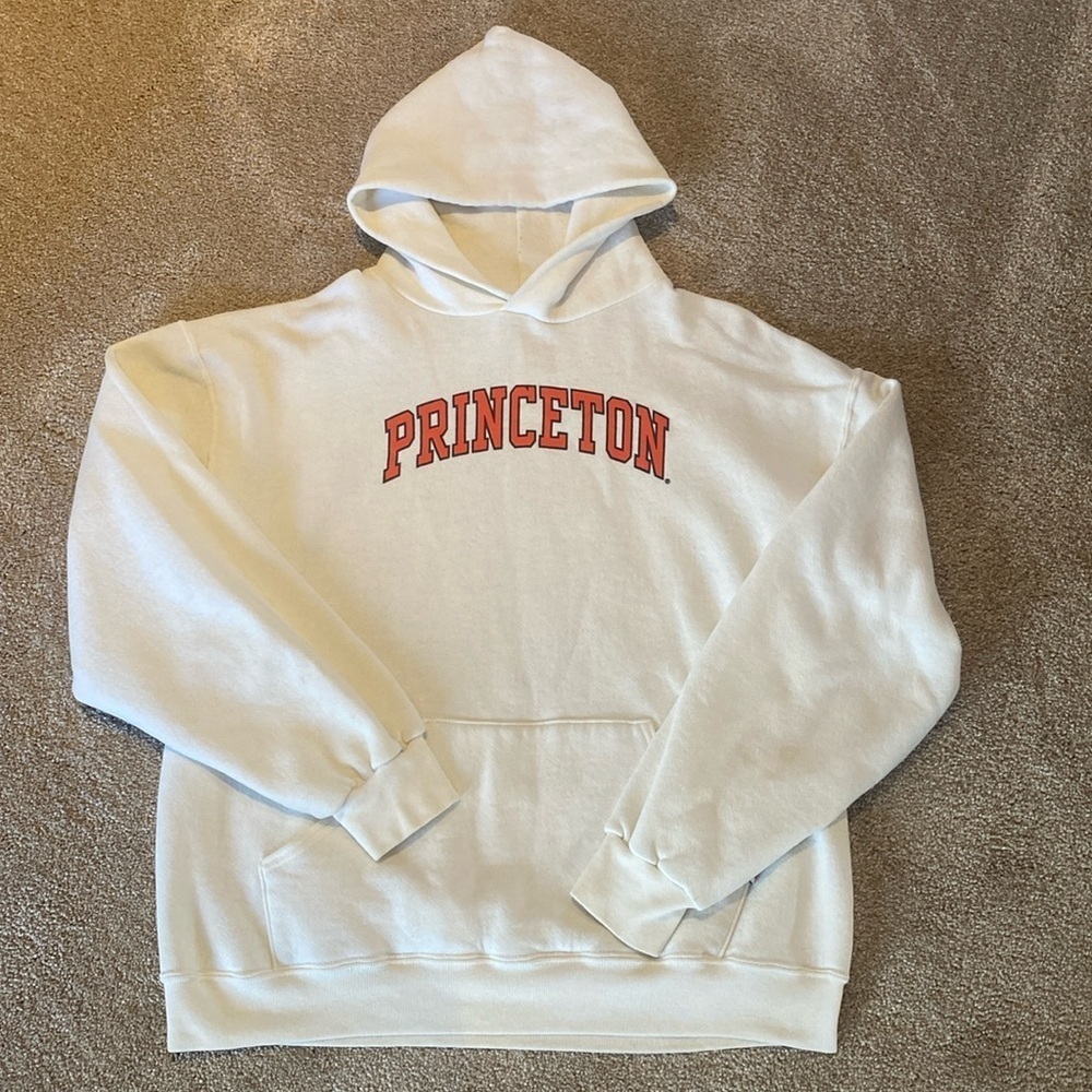 Russell Athletic PRINCETON Vtg Cotton White Collegiate Sweatshirt Hoodie Sz L